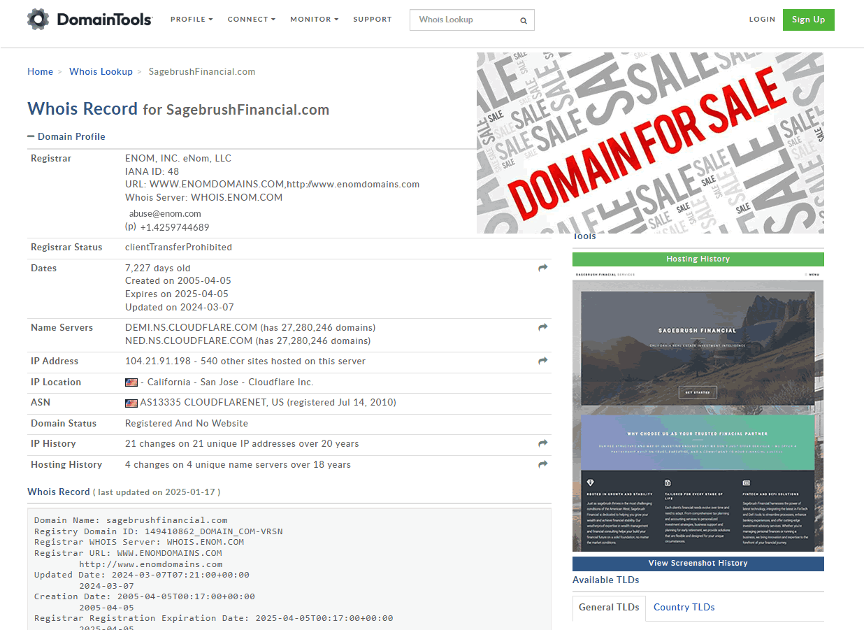 SagebrushFinancial.COM Domain For SALE